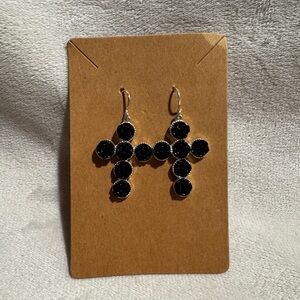 Black Rose Cross Earrings NWOT